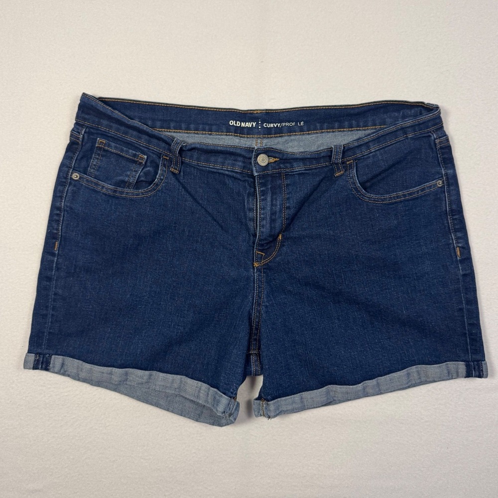 Classic Old Navy Womens 16 Curvy Profile Denim Shorts Dark Wash‎ Cuffed Blue